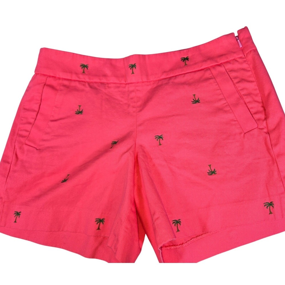 J.Crew Womens‎ Pink Palm Tree Embroidered Chino Shorts Side Zip Size 6 G6067